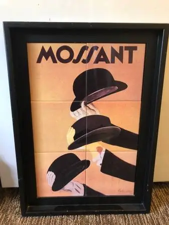 Rare Chapeau Mossant Framed Art, Vintage French Hat Tile Art