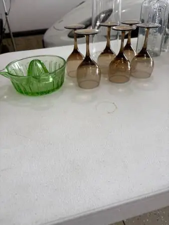 Antique Green Glass Juicer/Smoked Glass Port Wine Set