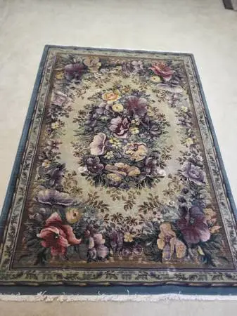 Large like new area rug teal blue purple gold colors 91 x 63