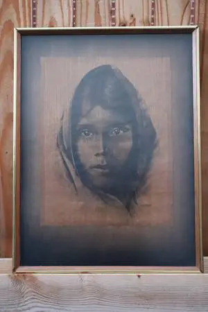 Vintage Qahatika Girl Woodblock Print On Board 25.5 x 19 Edward Curtis