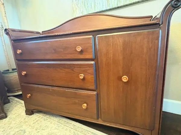 dressers. chest and matching crib, night stands, coffee table, mirror
