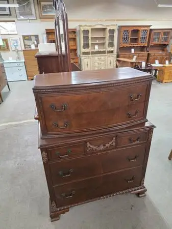 Antique Five Drawer Tall Ornate Wood Dresser Chest #524-17