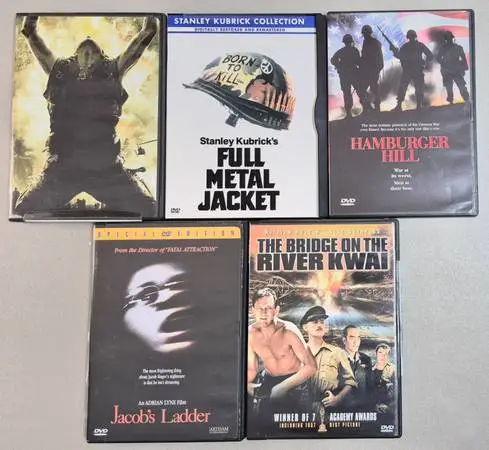 DVDs, PLATOON, FULL METAL JACKET, JACOBS LADDER, RIVER KWAI