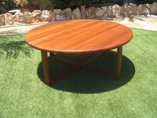 New-Vintage Scandinavian Solid Teak Round Coffee Table-Restored