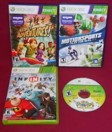 Xbox 360 Game Lot Kinect Adventures, Disney Infinity, MOTIONSPORTS, Vi