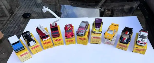 Boxed Vintage Matchbox cars Fire Truck Lamborghini Lambo Countach Ford