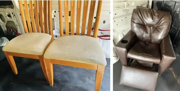 2 chairs and mini leather recliner