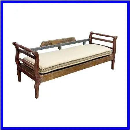 Rustic Wood Daybed Bench + Cushion, Vintage