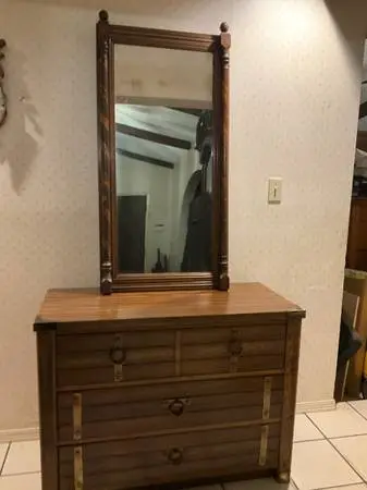 Three drawer dresser, and mirror