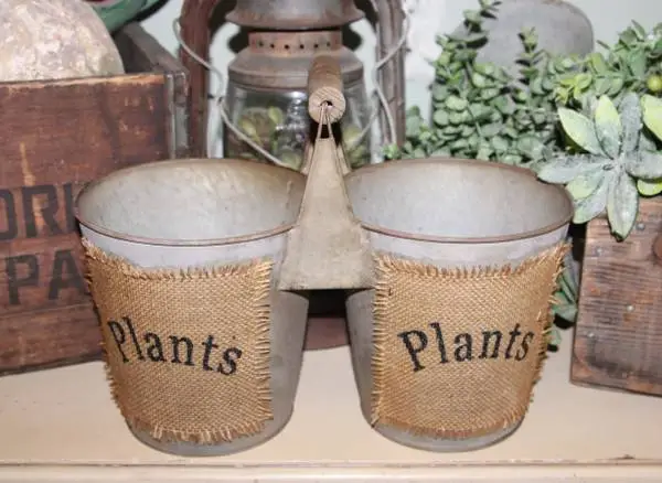 Rustic French Country Farmhouse PLANTS Duo Bucket Planter