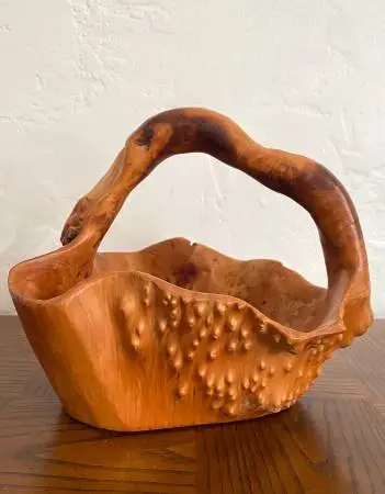 Unique Hand-Carved Burl Wood Basket