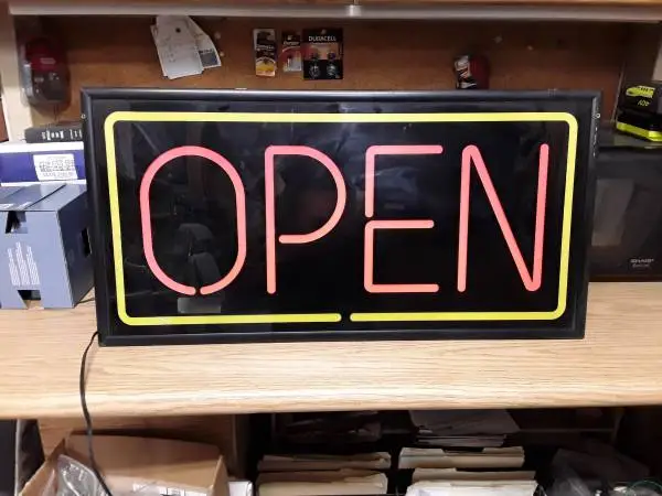 OPEN sign (lighted)