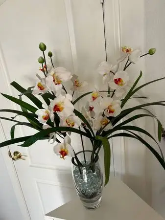 29” Crystal vase & orchids.