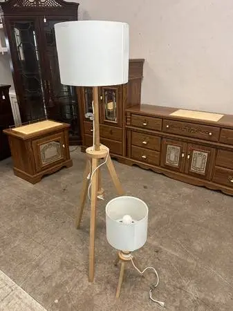 Modern Wood Tripod Floor Lamp With Matching Table Lamp