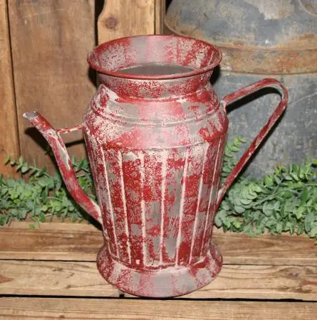 Large Red Chippy Distressed Farmhouse Watering Can Pitcher Vase