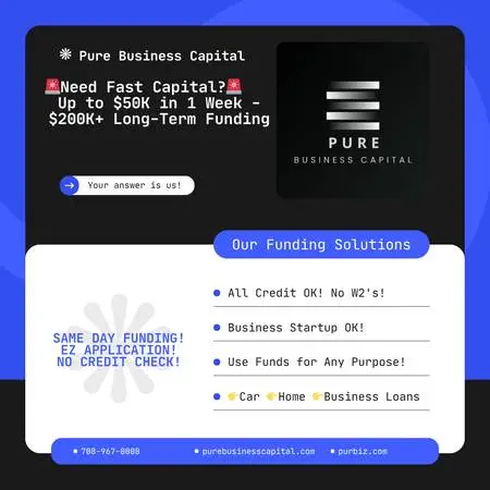 💥Need Fast Capital? $5k to $50k+ in 1 Week • $250K+ Long-Term Funding