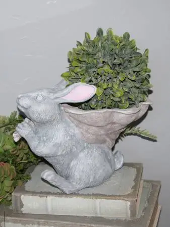 Adorable Shabby Frosted Gray French Country Bunny Rabbit Bowl Dish