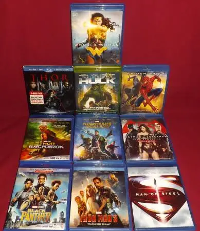 Superhero MCU Blu-Ray Lot of 10 Ironman,Spiderman.JLA,HULK,Thor ++++