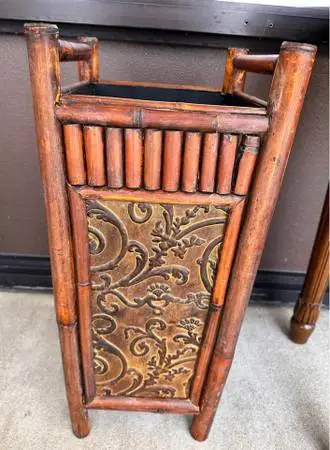 Bamboo/Carved Wood and Embossed Panel Umbrella Stand