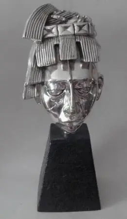 DArgenta Pakal Silver Plate Head Statue Mexican Sculpture