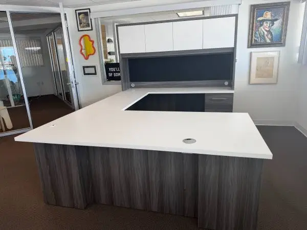 Modern U-Shaped Executive Desk with Hutch – $475