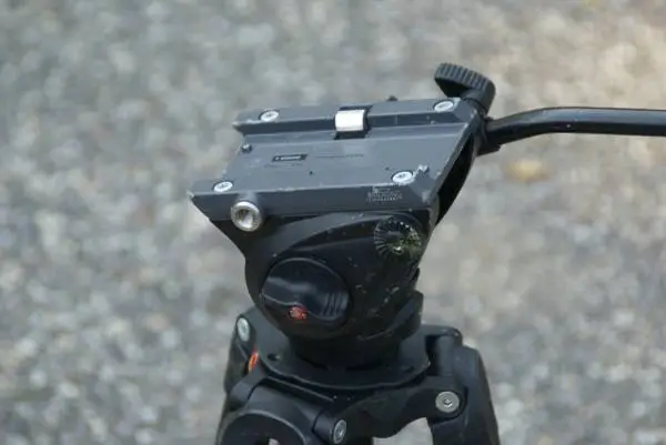 TV camera tripod. Manfrotto for the professional