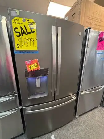 GE slate french doors fridge with warranty