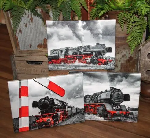 Vintage Inspired Train Locomotive 3 Piece Canvas Wall Decor Set