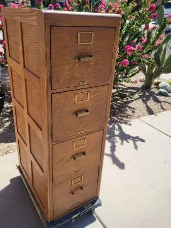 Antique Oak Library Bureau Sole Makers File Cabinet