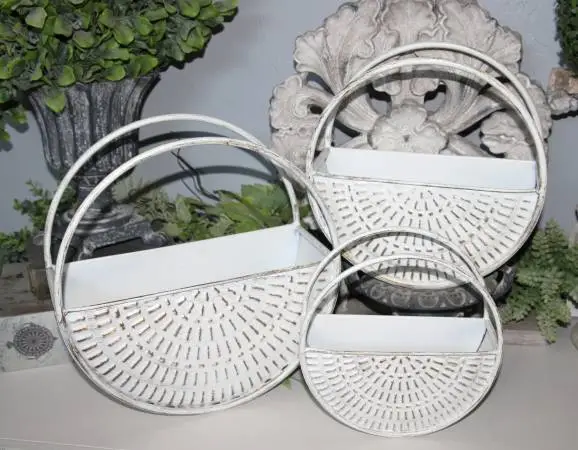 NEW Distressed White Gold Round Metal Modern Farmhouse Wall Buckets