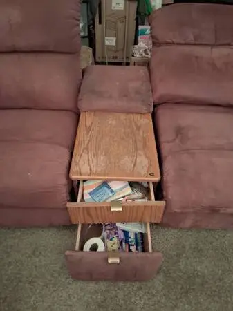 Two Brown swade recliners with wood center console