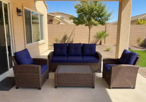 Outdoor Blue Cushion Rattan Conversation Set *New*