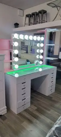 Modern LED Makeup Vanity – White | Bluetooth | Smart Touch Controls |
