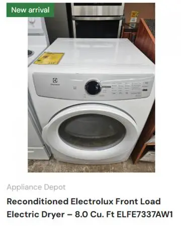 Reconditioned Electrolux Electric Dryer – 8.0 Cu. Ft ELFE7337AW1