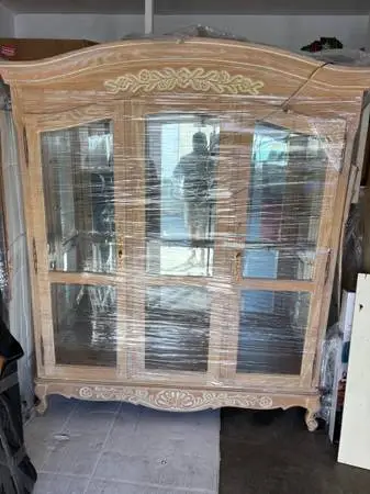 Very Large Wood Mirror and Glass China Cabinet