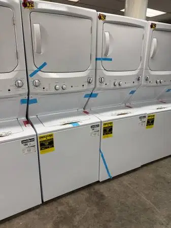 New Ge stackable single unit 27” width washer & dryer gas