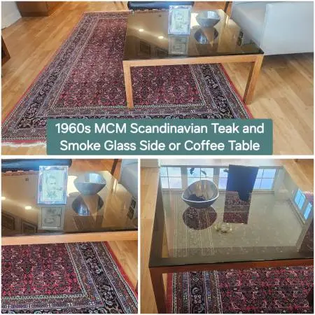 1960s MCM Scandinavian Teak and Smoke Glass Square Coffee Table,