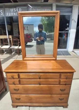 Vintage Mid Century, 1960s Solid Maple Dresser with Mirror