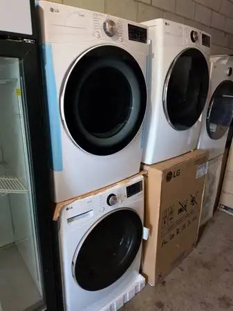 Lg thinq white steam front load washer and gas dryer