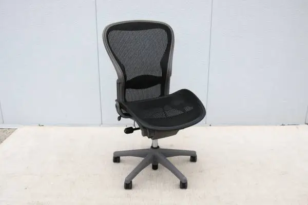 Herman Miller Armless Aeron Chair Size C, Carbon Mesh & Gray Frame