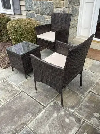 2 Outdoor Patio chairs for balcony with outdoor glasstop coffee table!