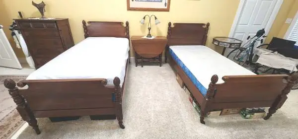 Two beautiful antique twin beds