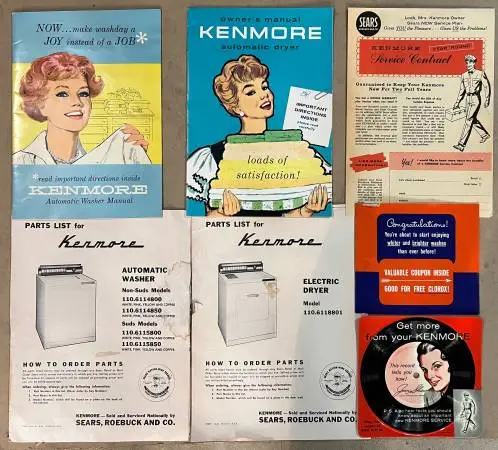 Vintage 1960s Sears and Roebuck, Kenmore, washer and dryer manuals