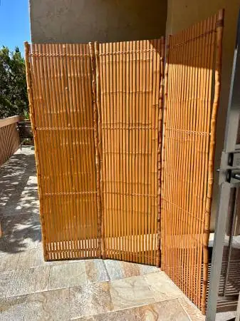 Bamboo Rattan 3 panel folding room divider screen TIKI decor