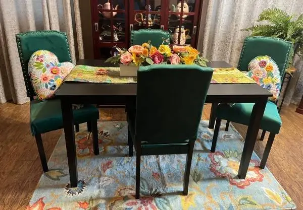 Table and four NEW Green Velvet Chairs-PRICE REDUCED!