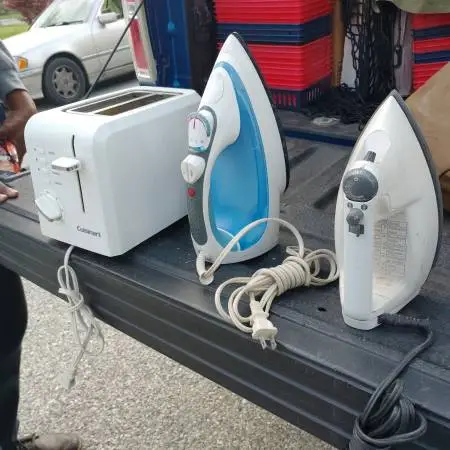 Toaster and 2 irons, all work great, $5 each