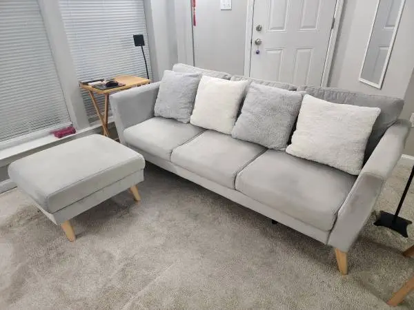 Sofa with Ottoman, Light Gray, with free cushions