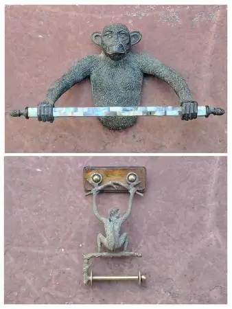 Maitland Smith bronze monkey towel rack and tissue holder