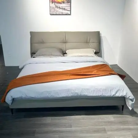 Classic eco-friendly leather bed, light gray dimple bed
