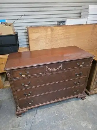 Antique Ornate Mahogany Wide Wood Dresser with Four Drawers #524-18